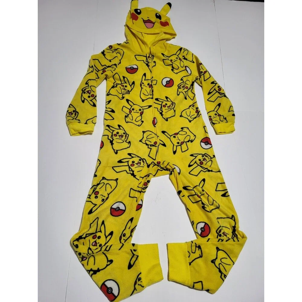 (FD)Pokemon Pikachu Union Suit Hoodie Pajamas Boys Youth  Size 8 One-Pc Costume